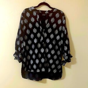 Madison Mathews Navy Printed Cotton Tunic Top Medium Preppy Coastal Resortwear